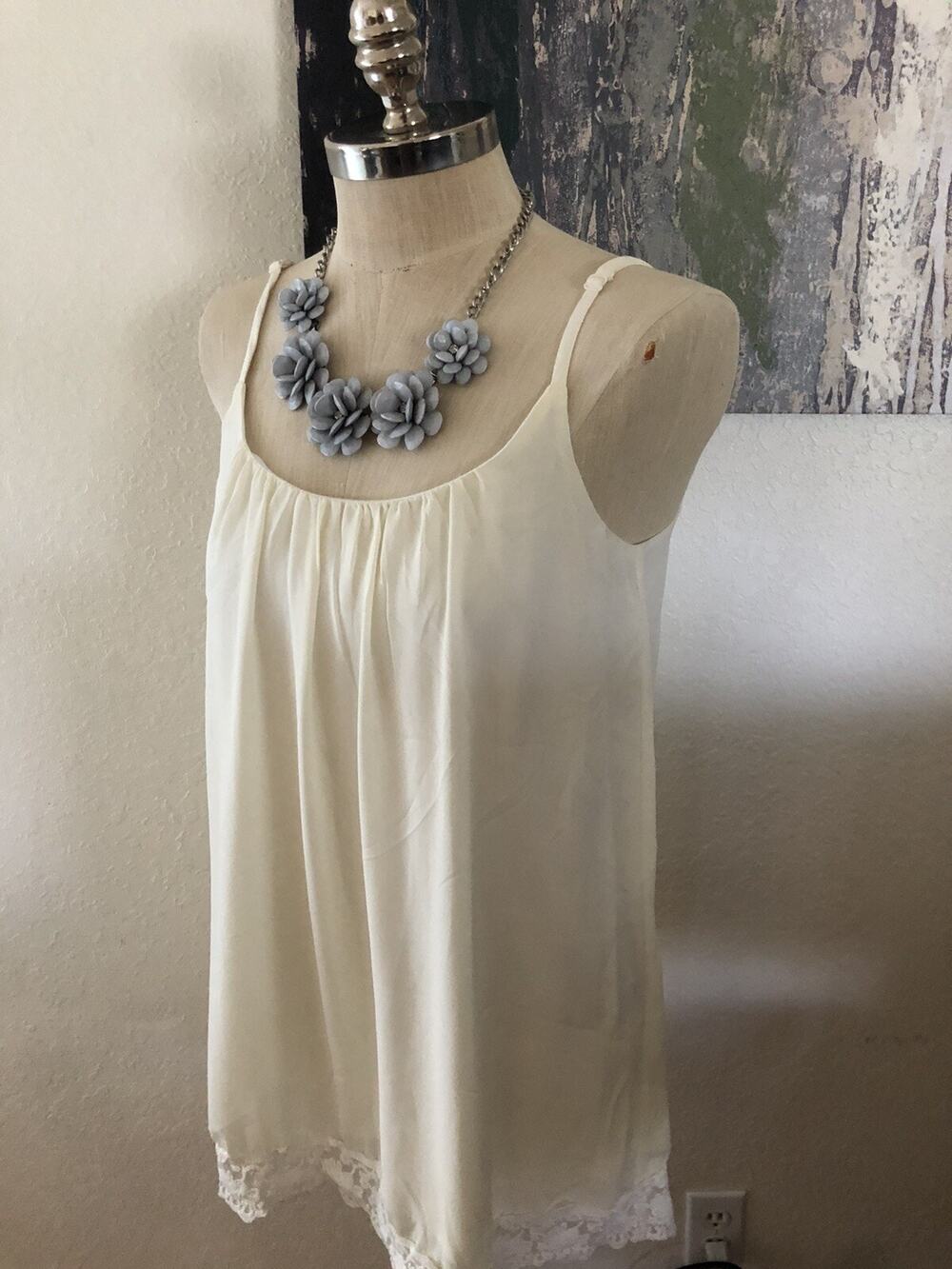 TOBI Ivory Lace-Edged Babydoll Strappy Dress Womens SIZE XS